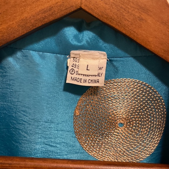 Black and sky blue open jacket with metallic embroidered details, size large - Picture 2 of 6